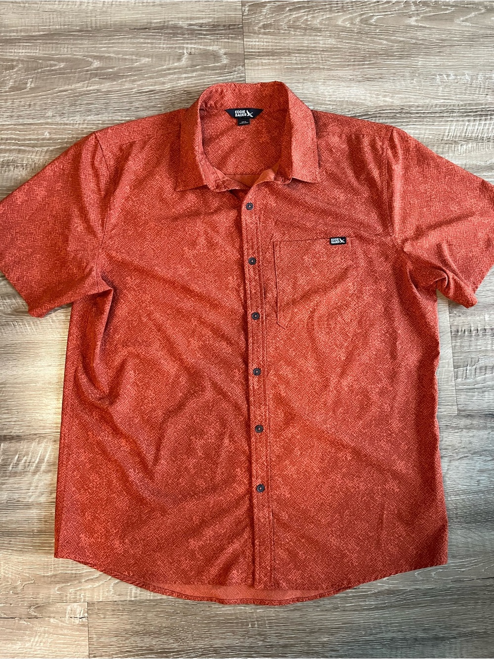 Eddie Bauer Performance Stretch Button Down Shirt Men’s Large Orange Print